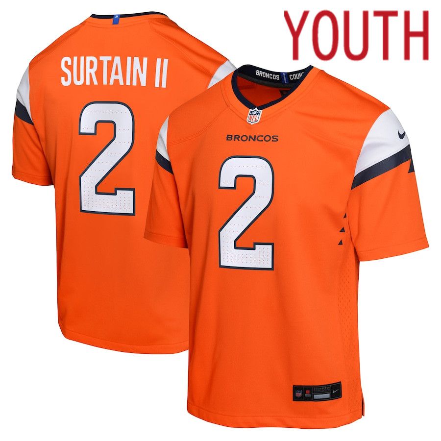 Youth Denver Broncos #2 Patrick Surtain II Nike Orange Game NFL Jersey->->Youth Jersey
